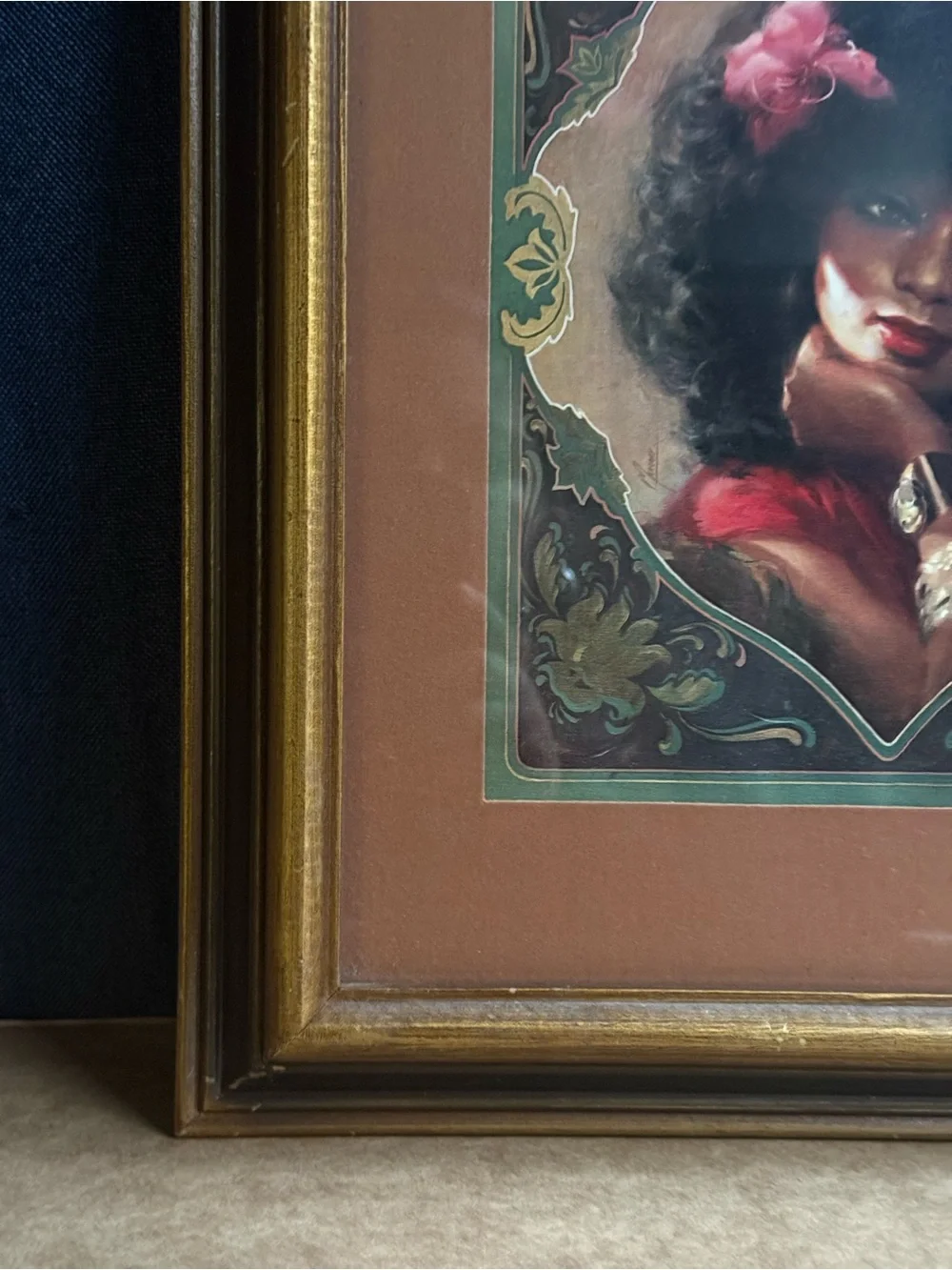 Vintage 1975 Black Is Beautiful Afro Woman Portrait Framed Art Print Art Nouveau